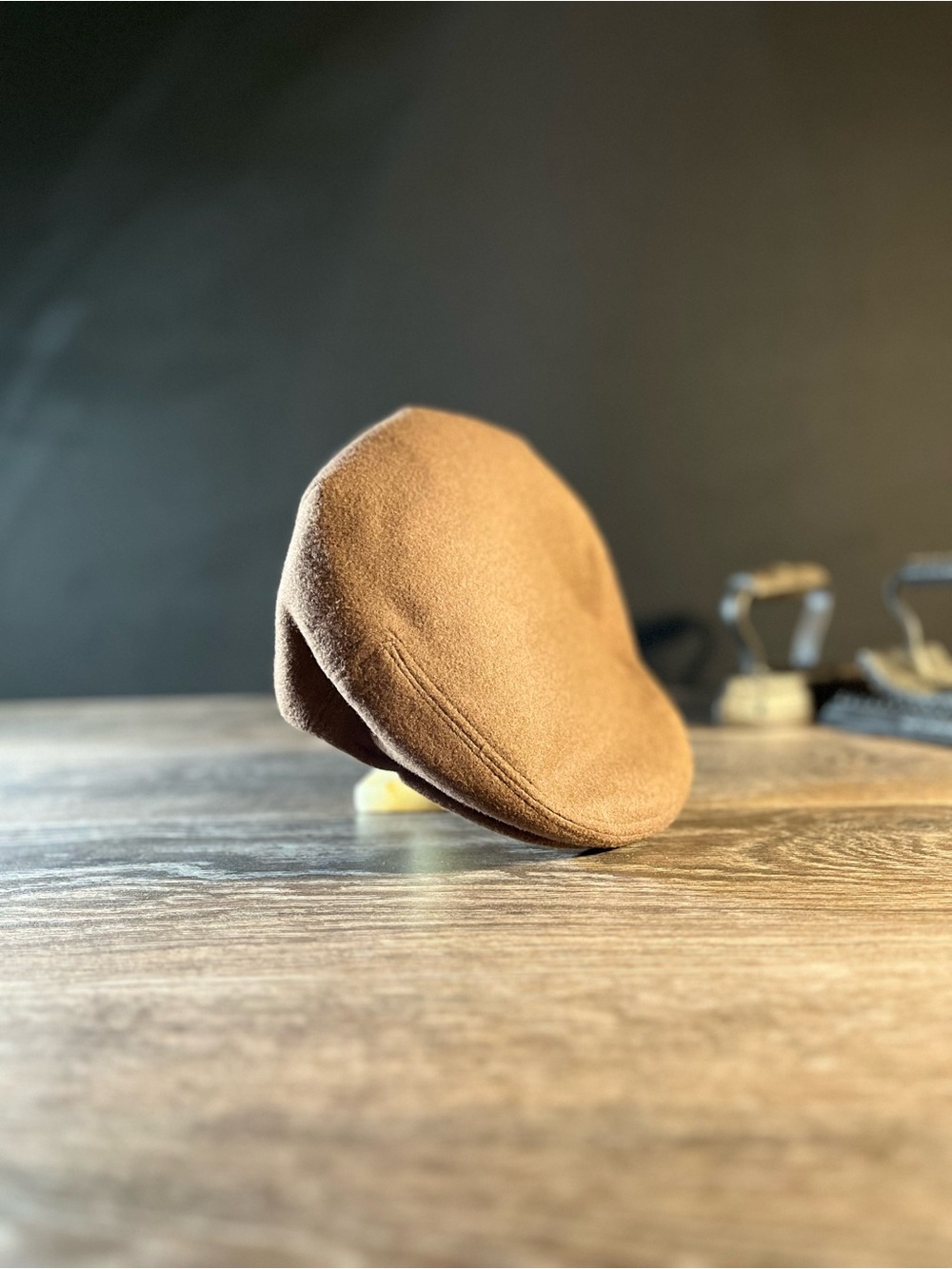 CAPAS Cashmere Wool Flat Cap S Made in Italy Brown Ivy Cabbie Driving Hat NEW